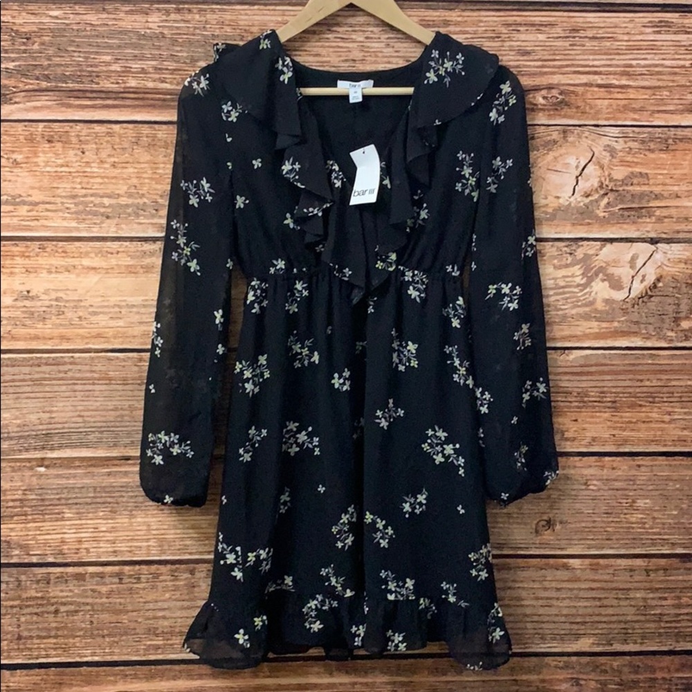 NWT Bar III• Black Floral Ruffle Dress - Picture 5 of 7